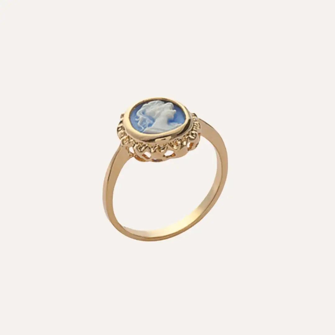 Bague camée plaqué or Gisèle avec médaillon bleu ciel