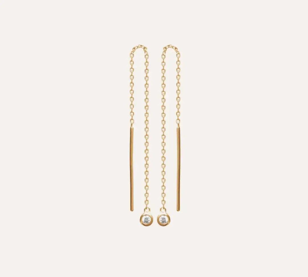 Boucles d'oreilles pendantes minimalistes Éléonore en plaqué or et zirconium