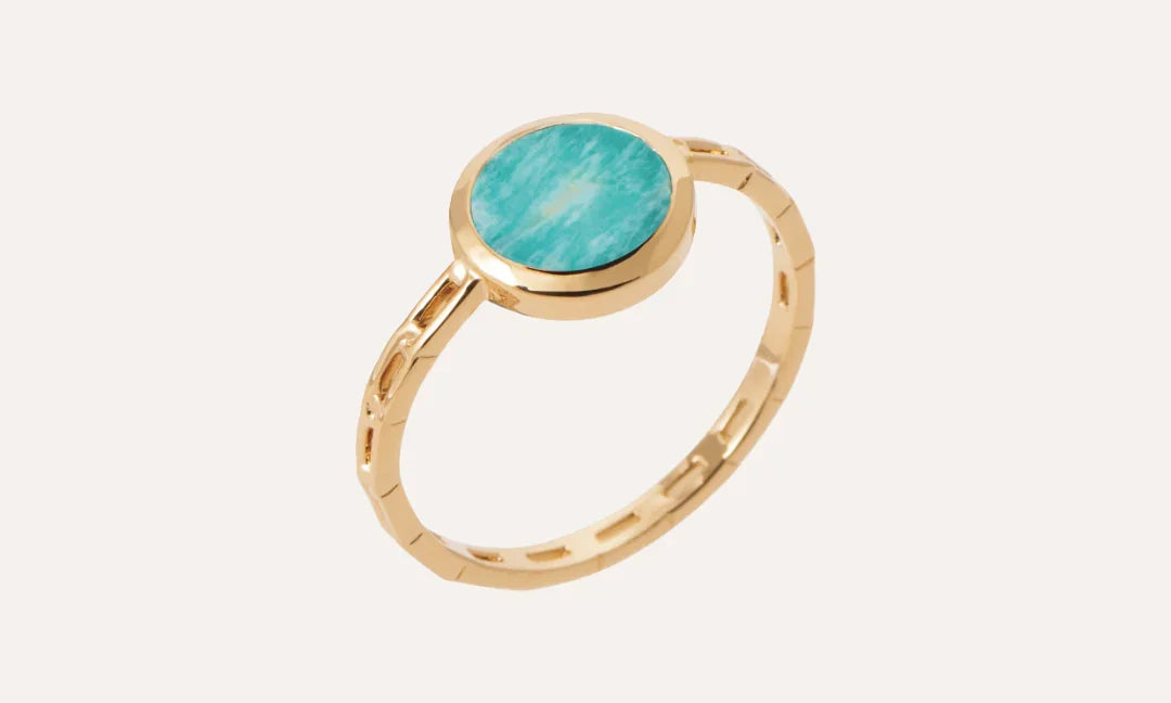 Bague élégante en plaqué or avec pierre ronde turquoise, bijou chic femme