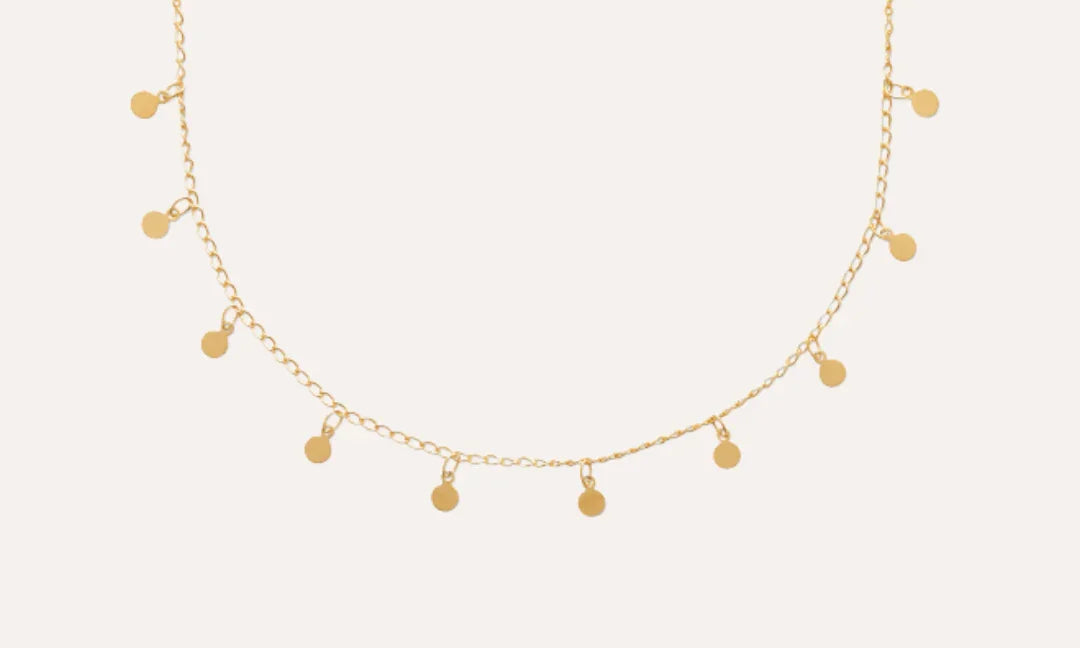 Collier doré fin avec petites pampilles rondes, bijou élégant pour femme