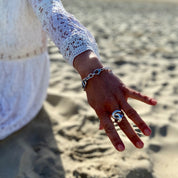 Grosse bague argent rhodié noeud et bracelet maille marine