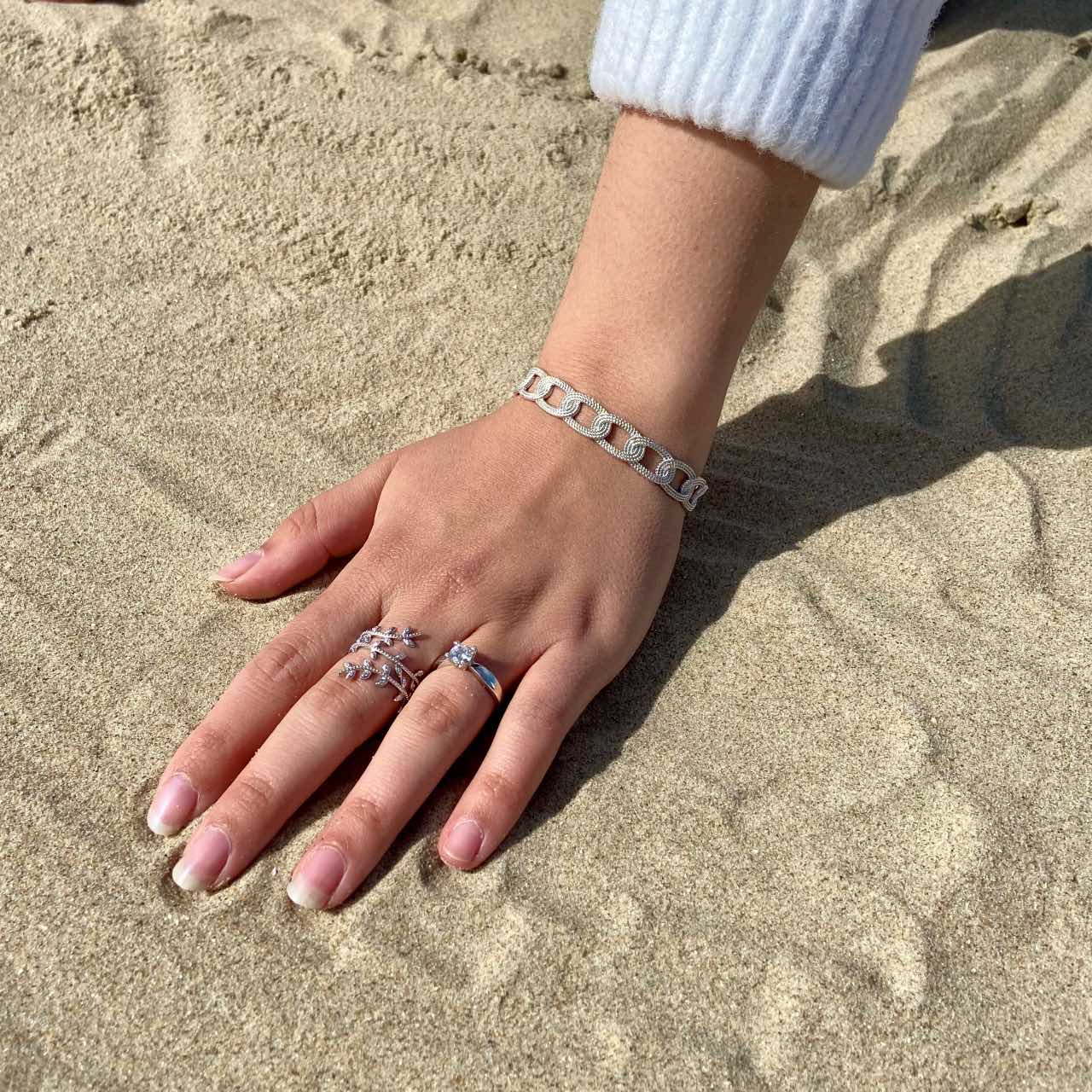 Bracelet jonc et bauges en argent