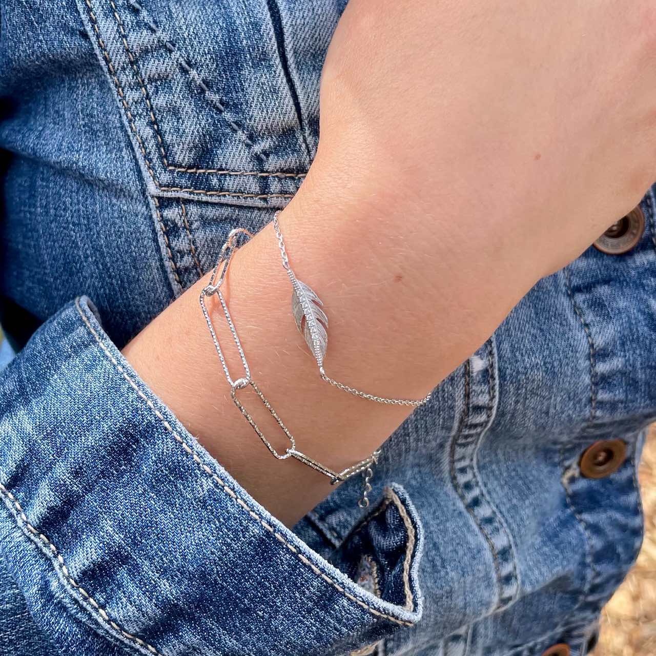 Bracelet argent Plume zircons