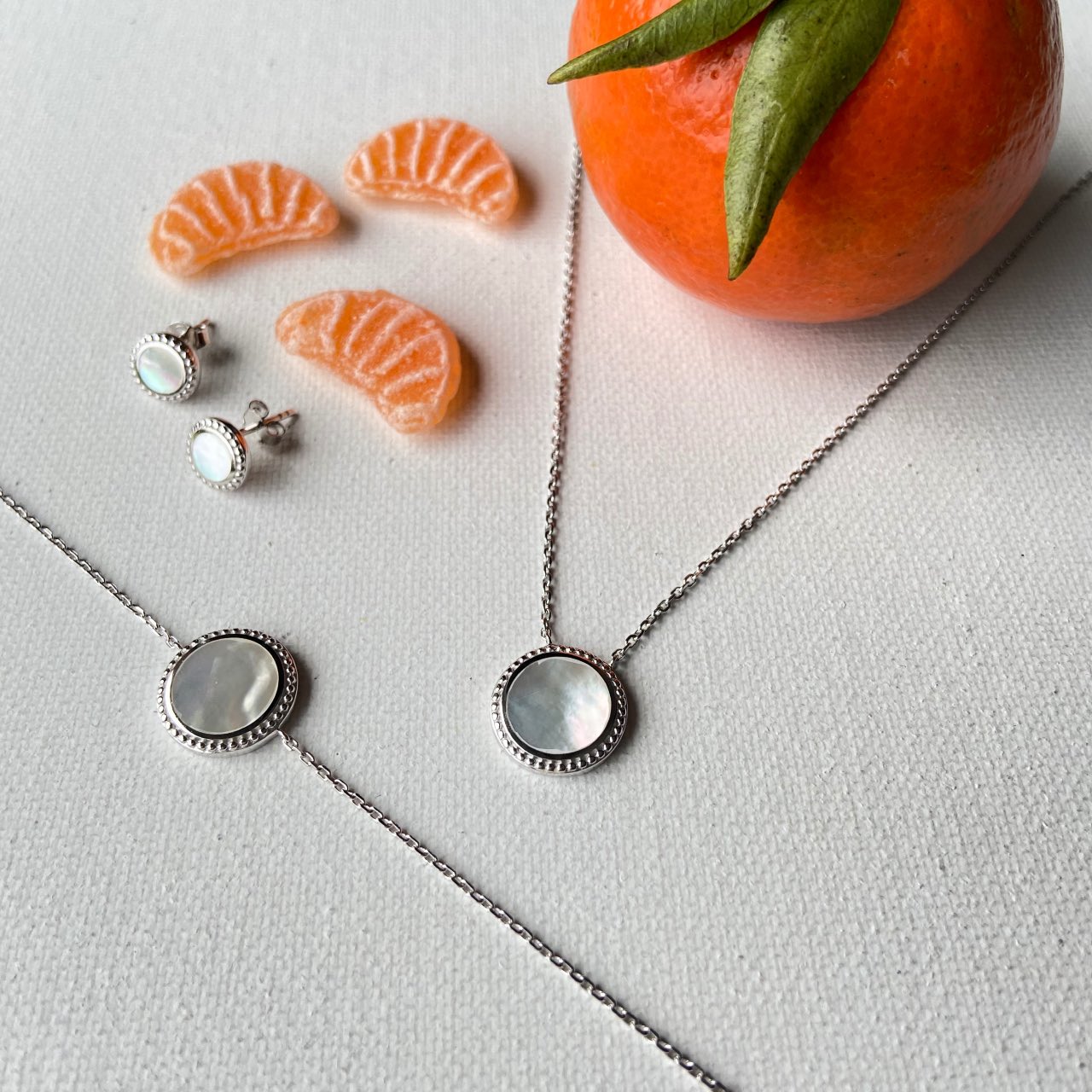 Bijoux argent nacre décor mandarine