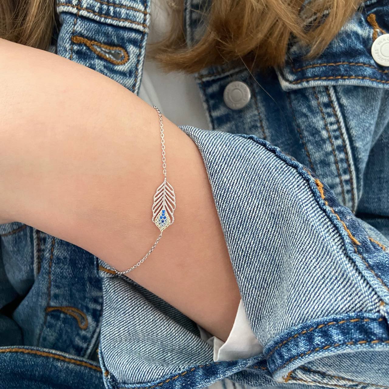 Bracelet plume bleue argent