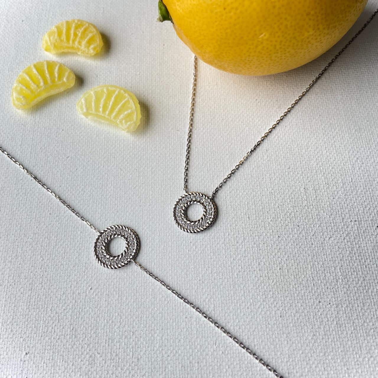 bracelet et collier argent sphere zircon