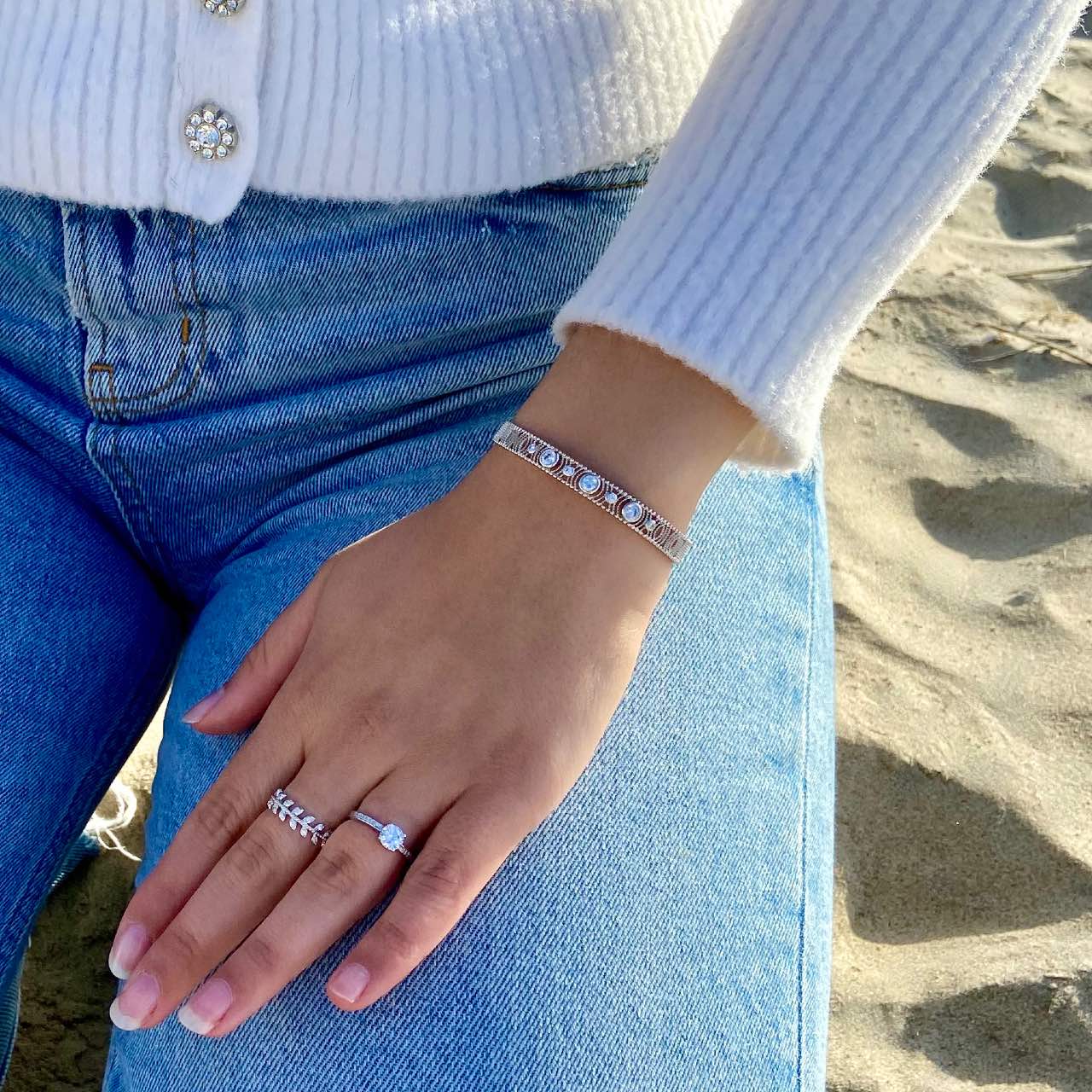 Bracelet jonc argent barrette 3 zircons