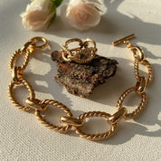 Bracelet et bague larges maillons plaqué or