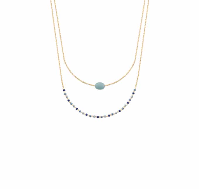 Collier double rang perles bleues