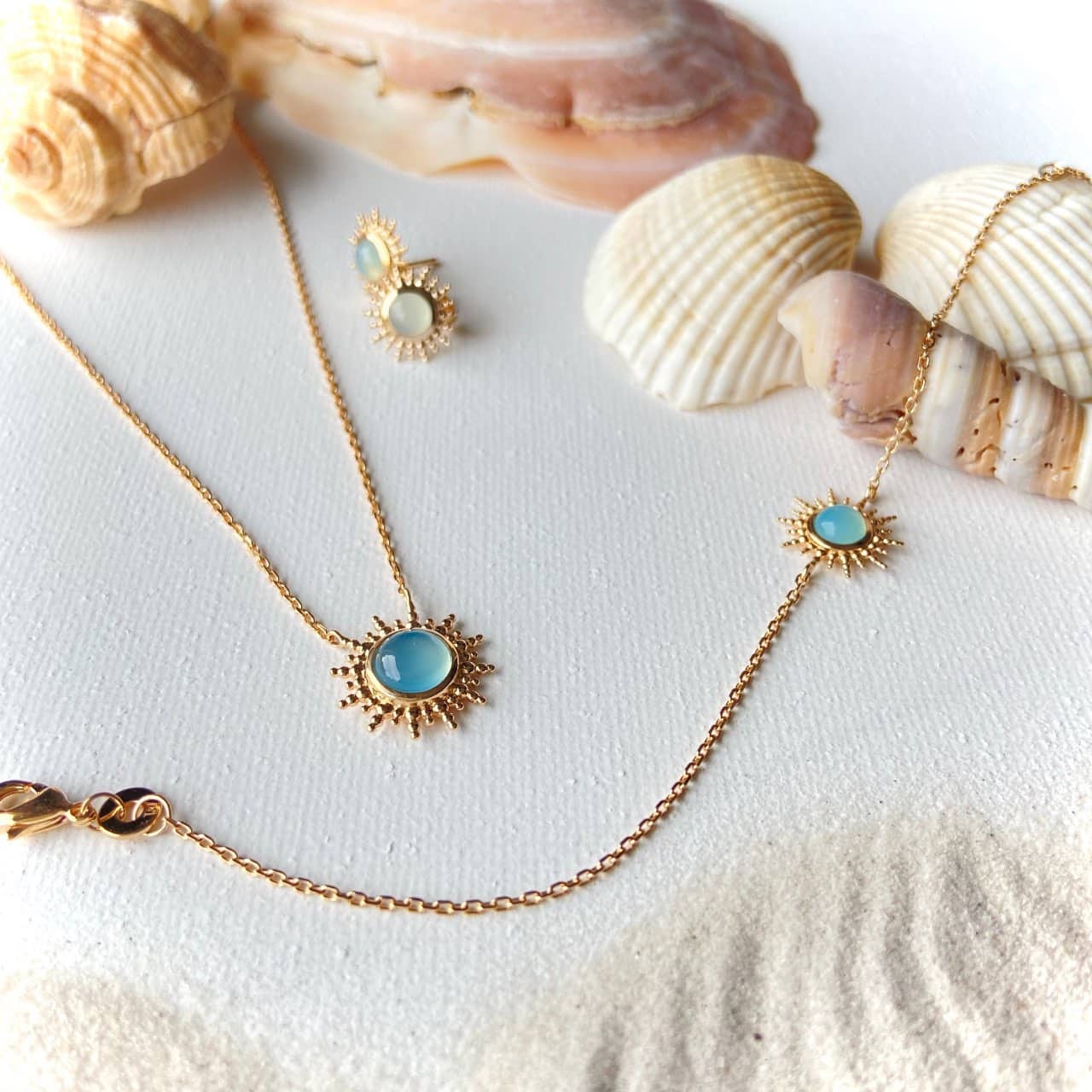 bijoux plaqué or femme agate bleu