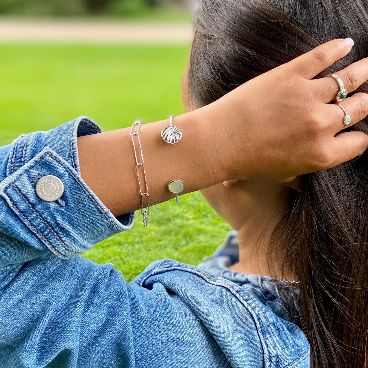 Bracelet jonc en argent et nacre