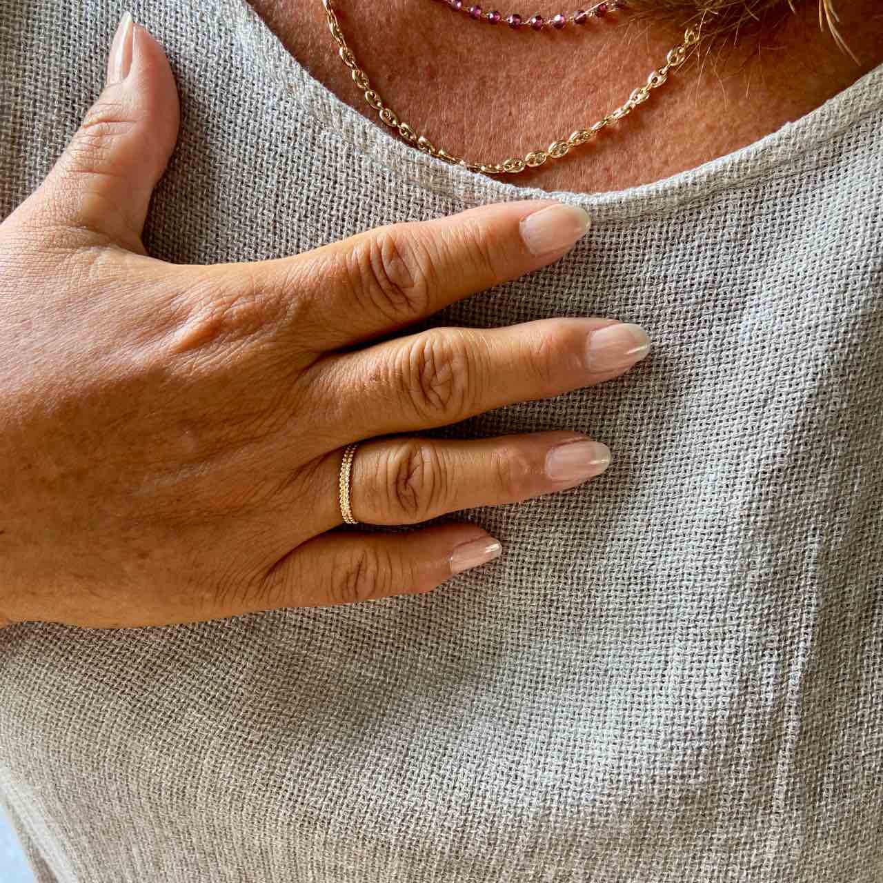 Bague anneau plaqué or perlé