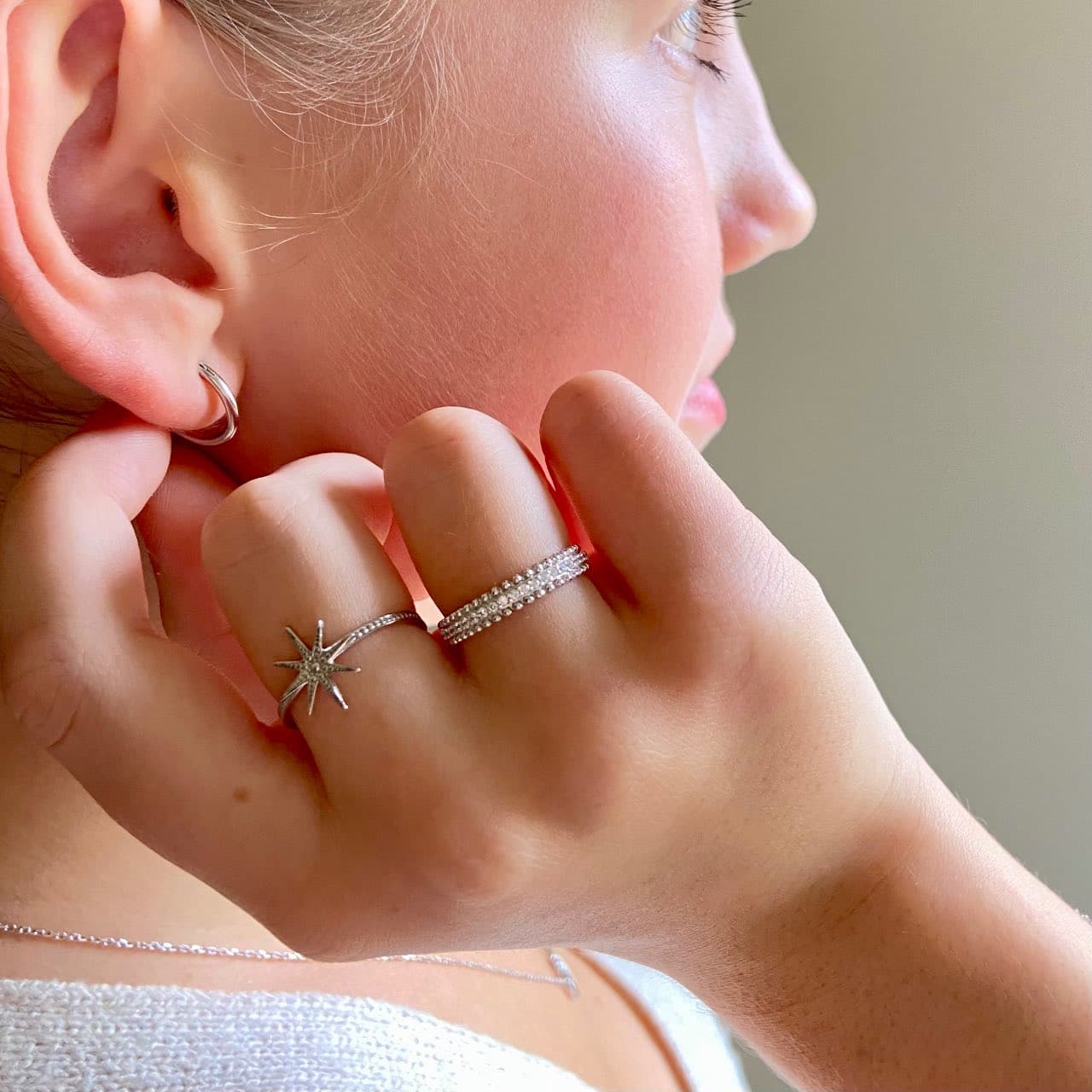 bague argent perlée