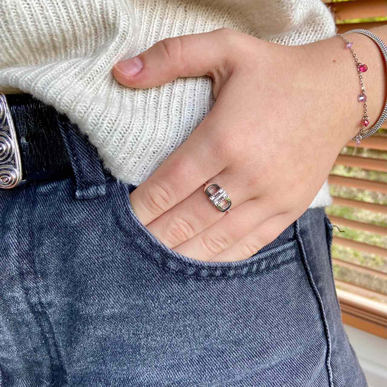 Bague tendance en argent rhodié 925/000