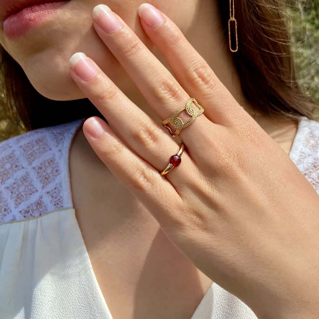 Bague jonc plaqué or grenat