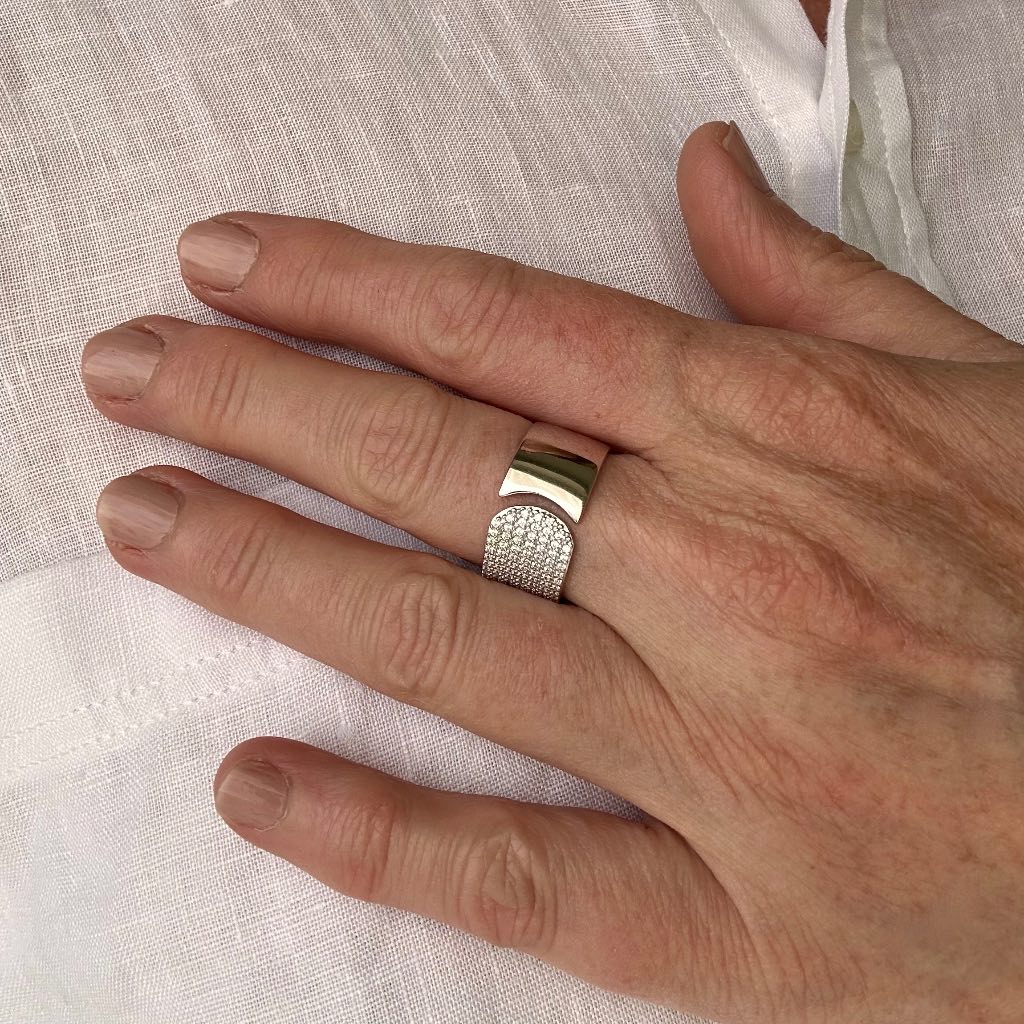 Large bague argent rhodié 925/000