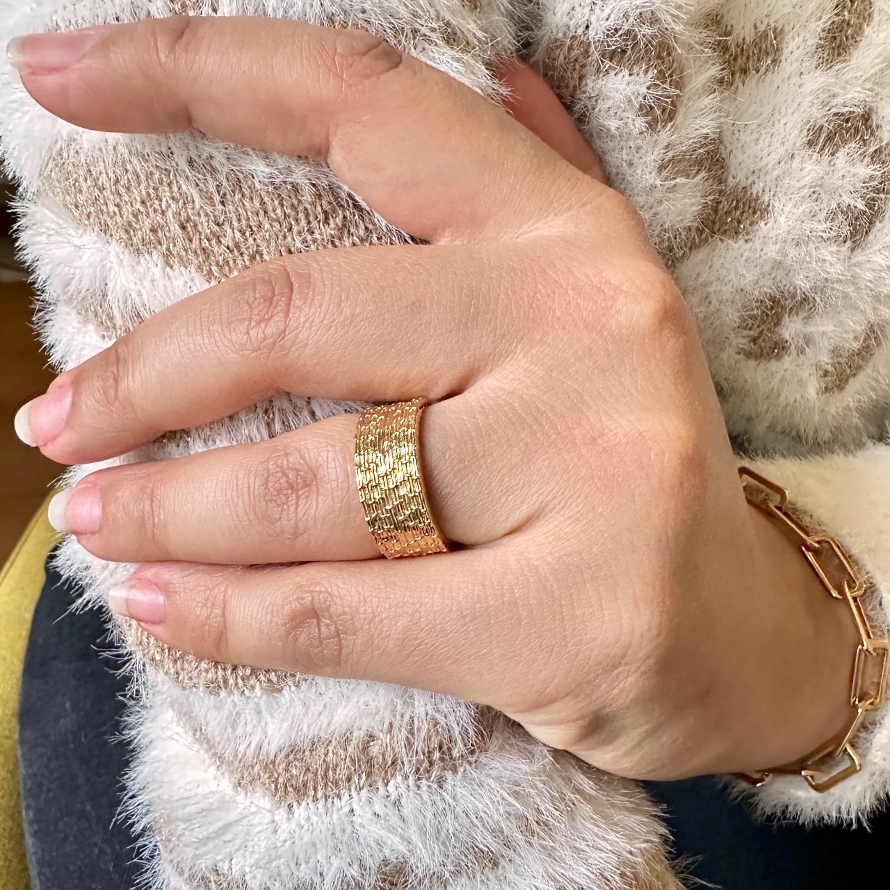 Bague large anneau plaqué or