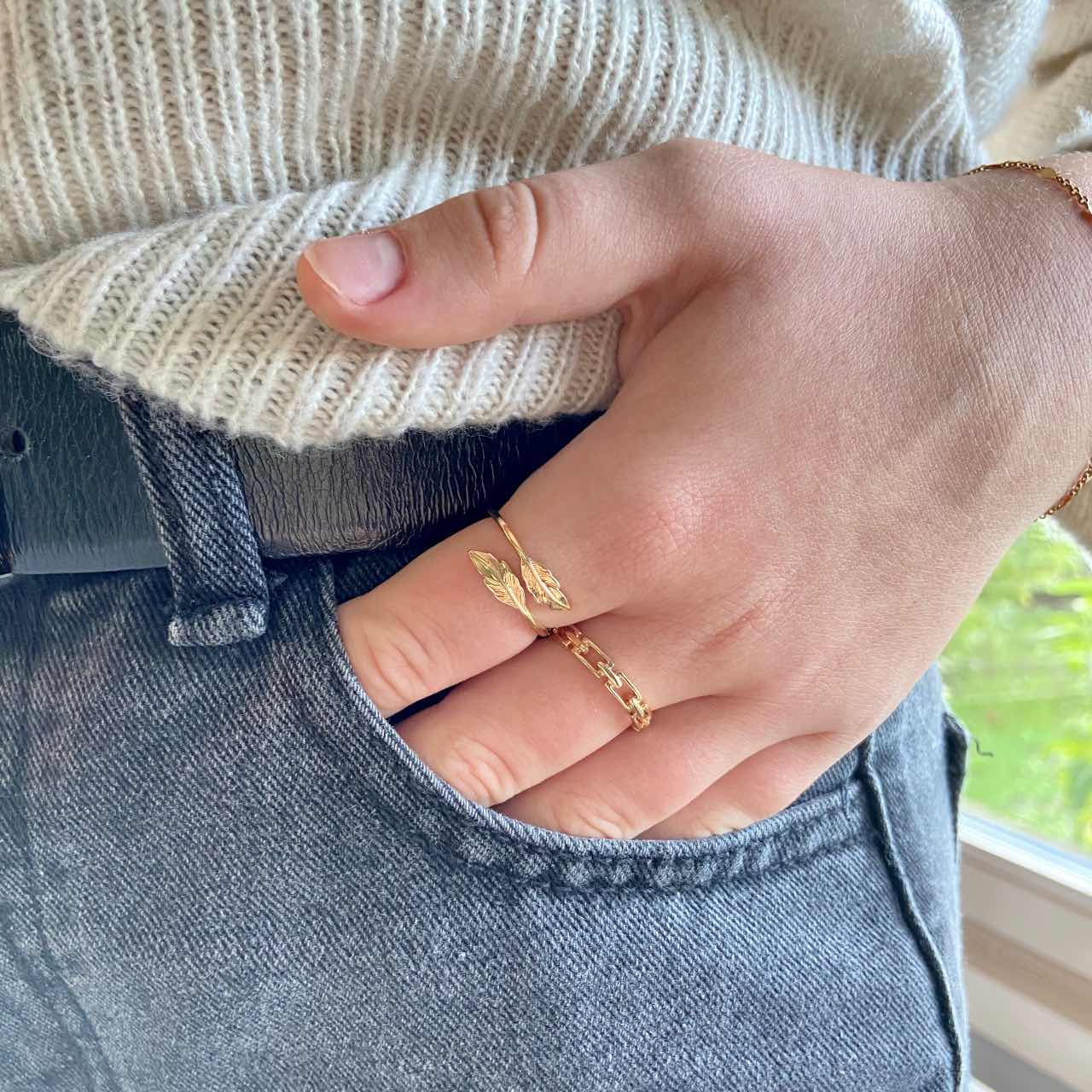 Bague en forme de plume plaqué or