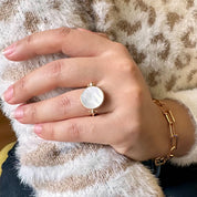 Bague plaqué or réversible nacre