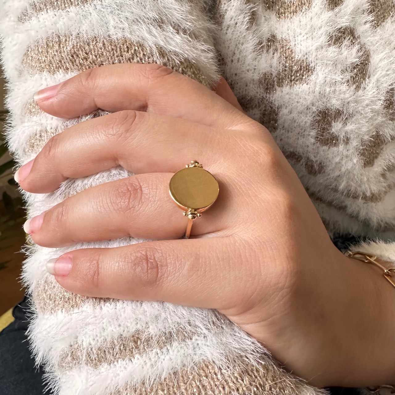 Bague plaqué or réversible nacre