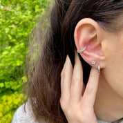 Bague d'oreille en argent rhodié double rang perlé et oxydes de zirconium