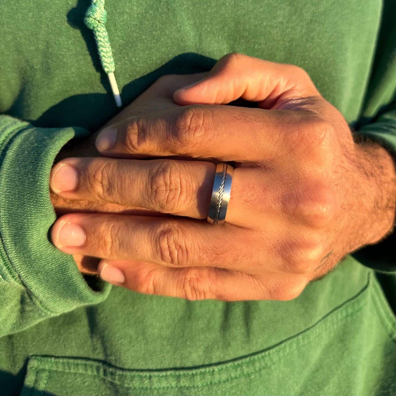 Anneau acier câble homme