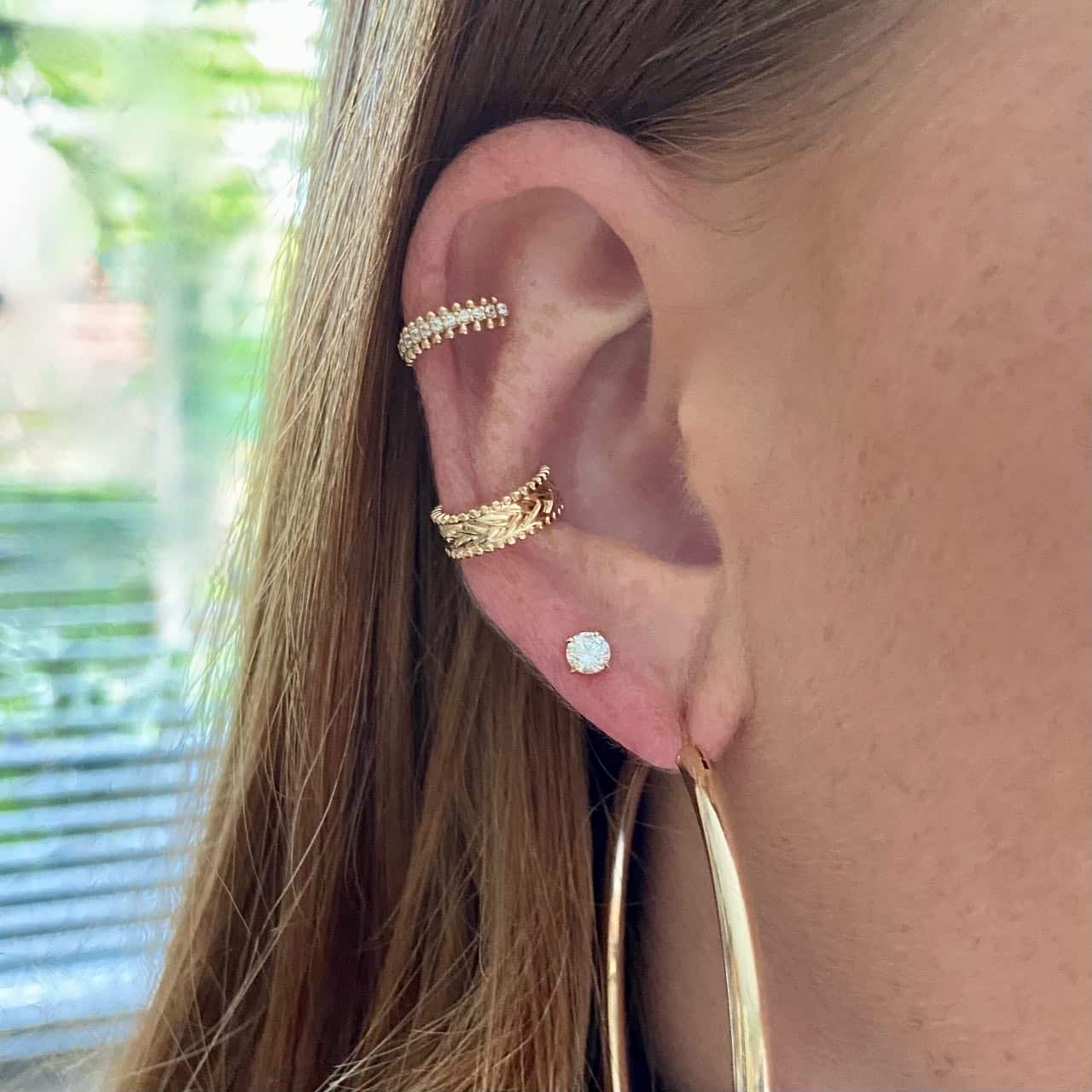 Bague oreille feuillage plaqué or Laurier