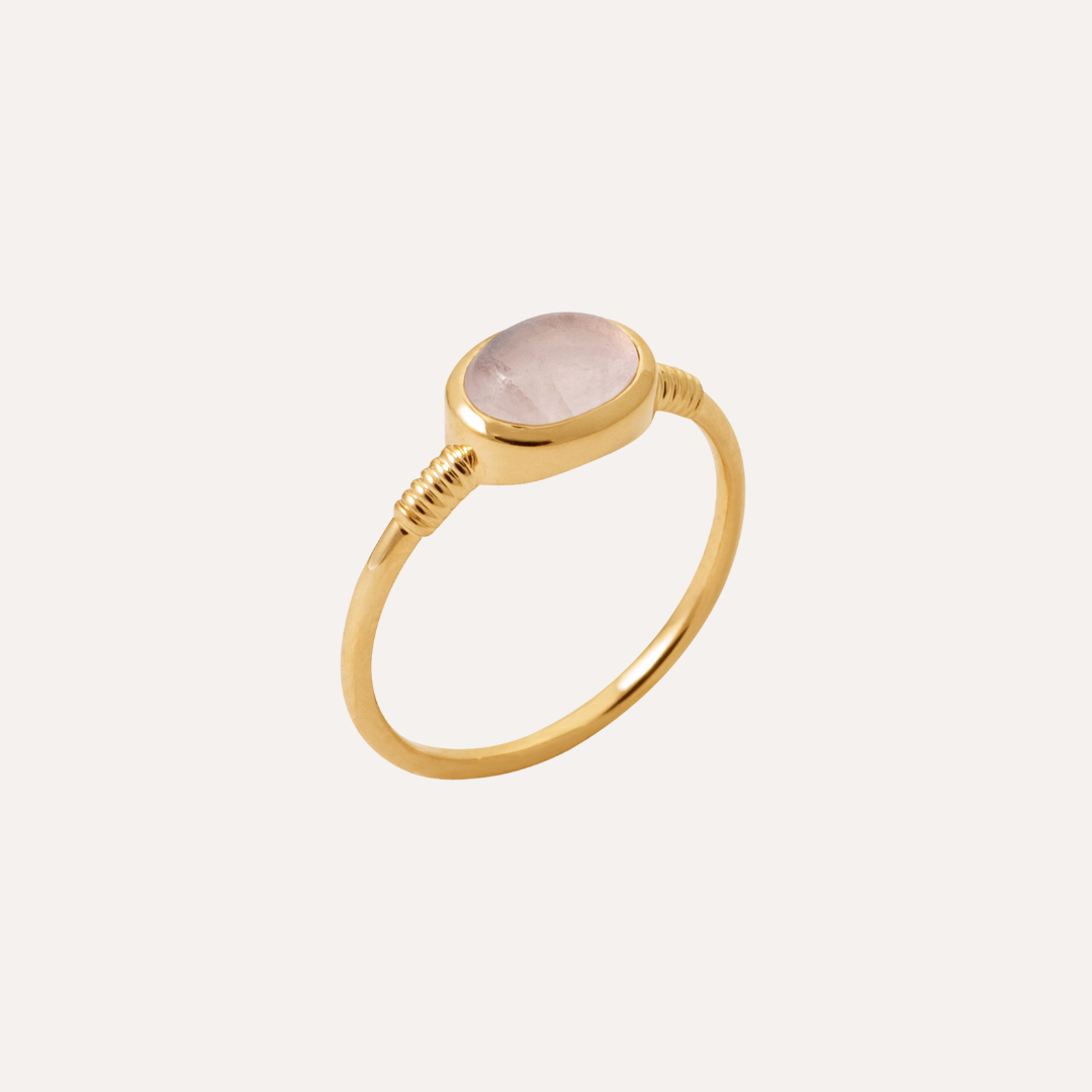 Bague plaqué or quartz rose