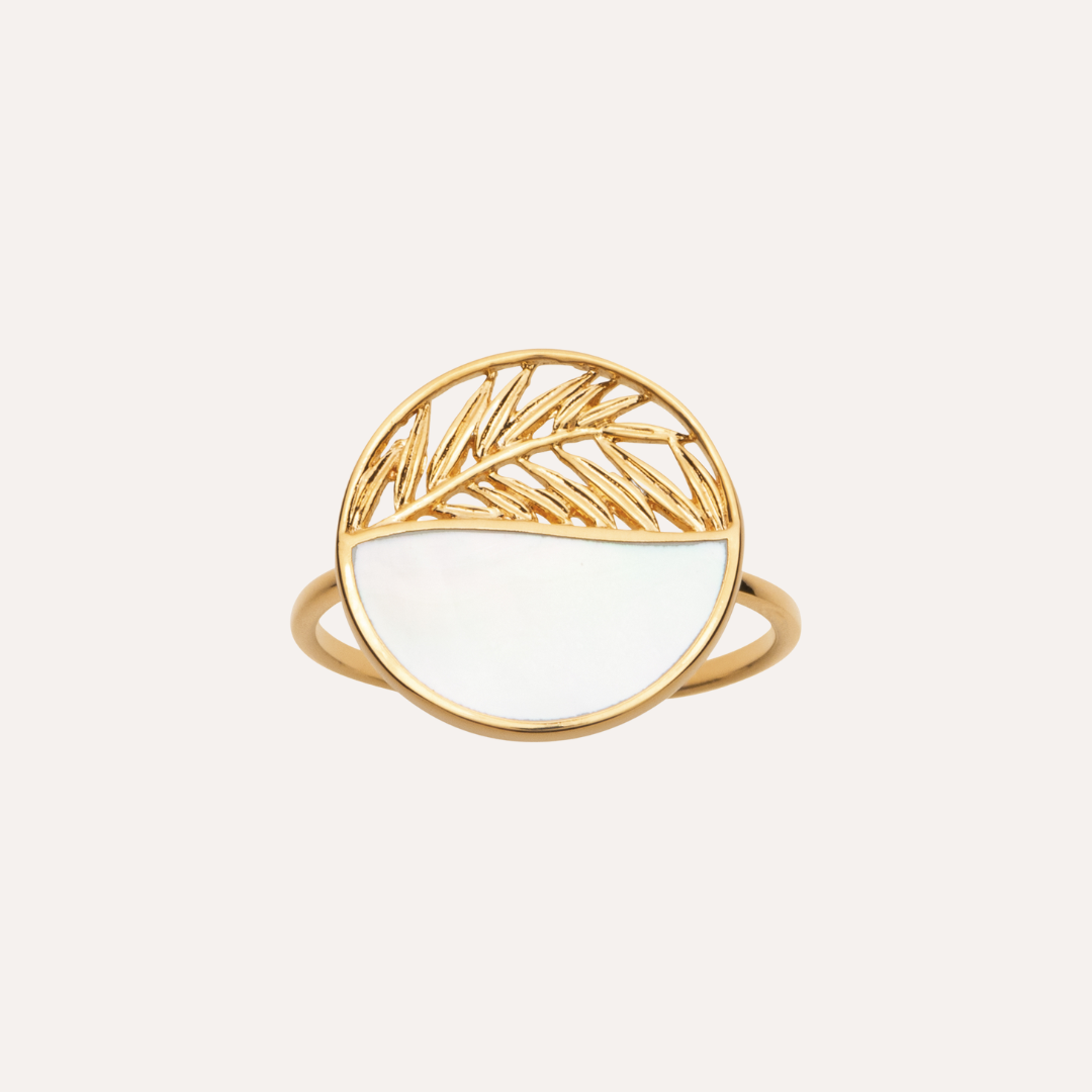 Bague feuillage nacre plaqué or