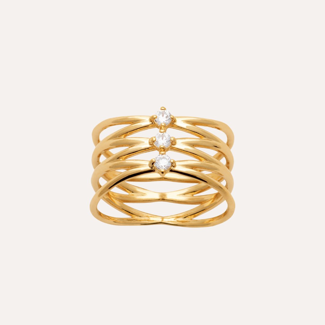 Bague 3 anneaux plaqué or et oxydes de zirconium