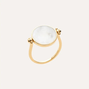 Bague réversible en plaqué or avec insert rond en nacre blanche de la marque les bijoux chics