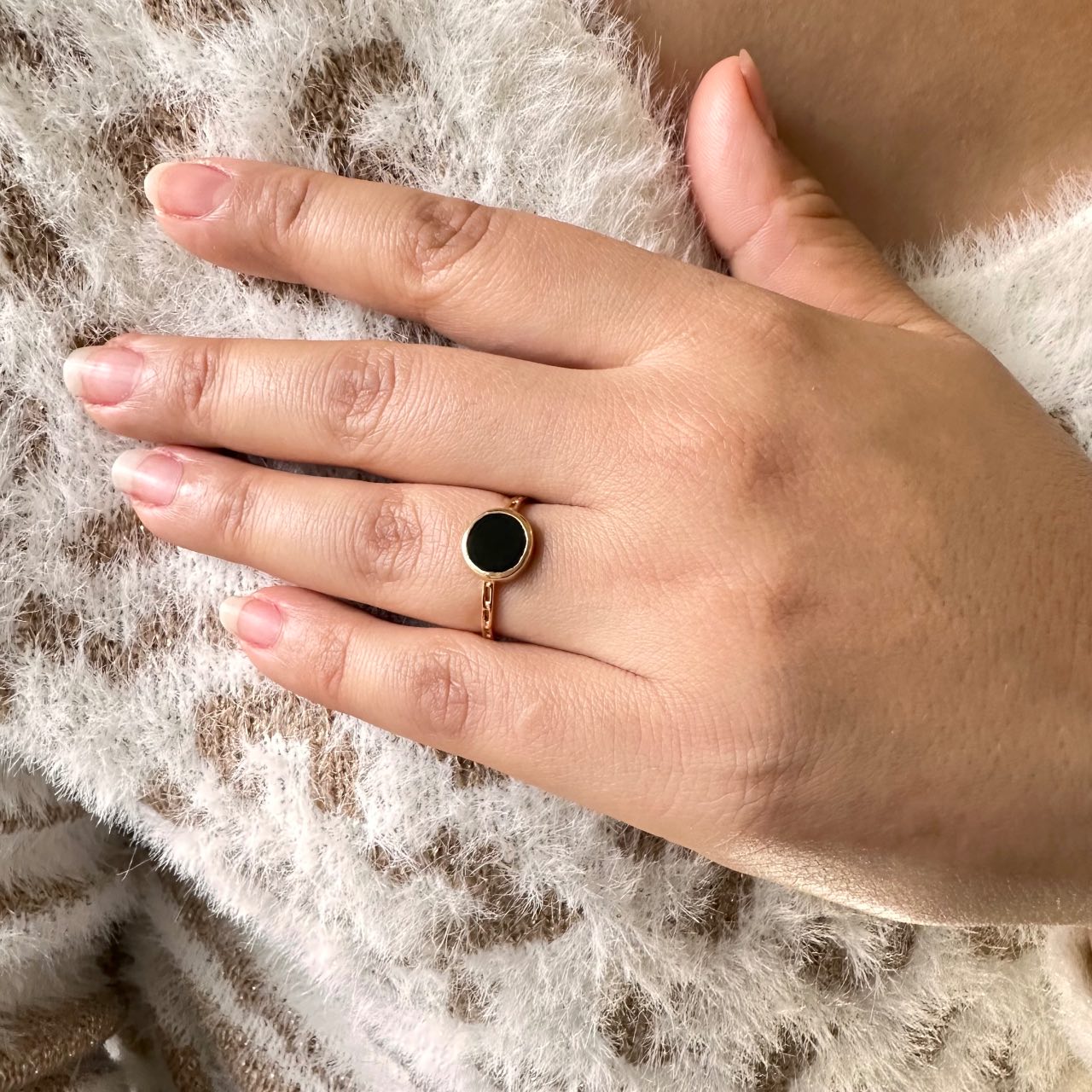 Bague plaqué or agate noire