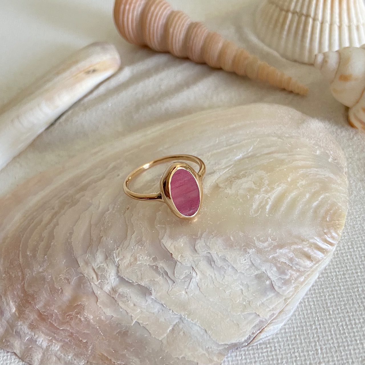 Bague plaqué or rhodonite Alix