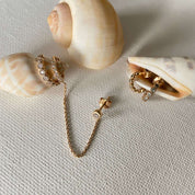 Boucle d'oreille double chaine plaqué or