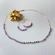 Parure bijoux plaqué or perles améthyste