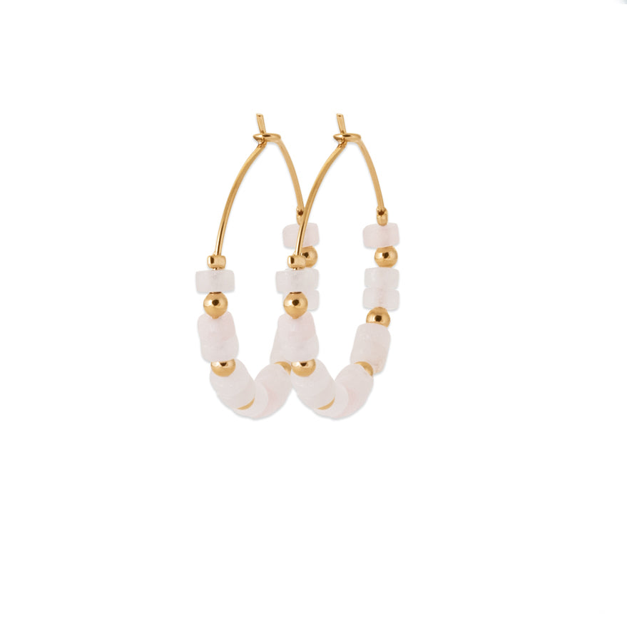 créoles perles quartz rose