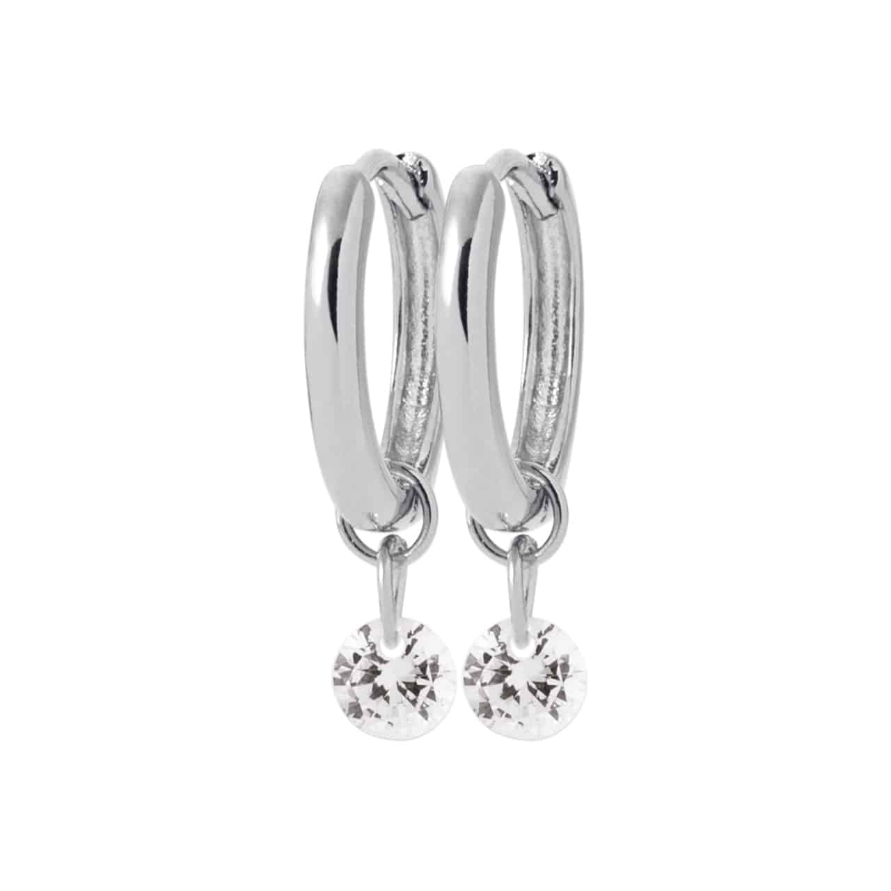 Petites créoles argent pierre transparente