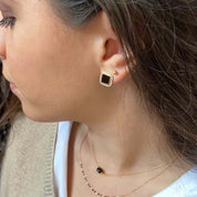 Boucles d'oreilles carrées en agate noir sertie d'oxydes de zirconium