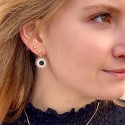 boucles d'oreilles pendantes plaqué or soleil agate noire