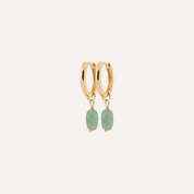 Boucles d’oreilles créoles dorées avec pendentif perle verte, bijoux chics femme