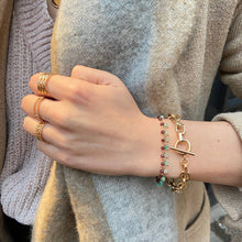 Bracelet plaqué or perles vert et grenat