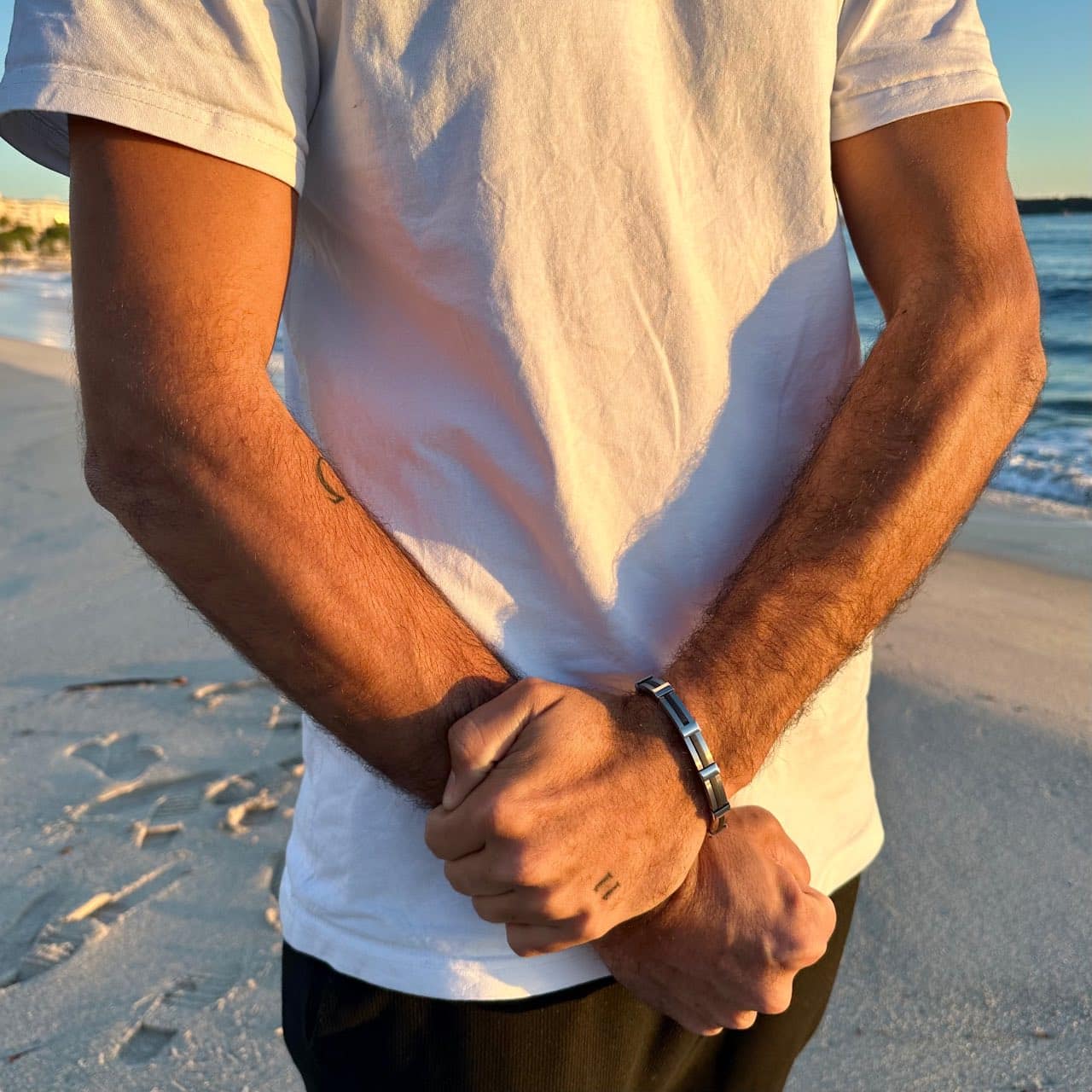 Bracelet homme acier et caoutchouc