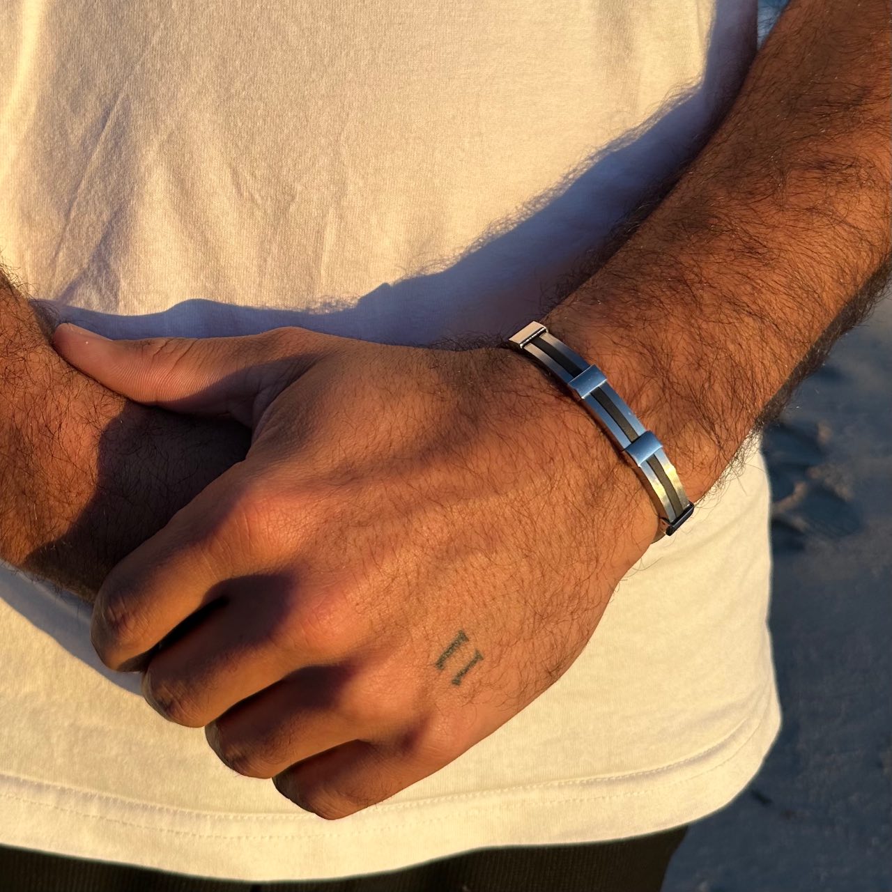 Bracelet homme acier et caoutchouc