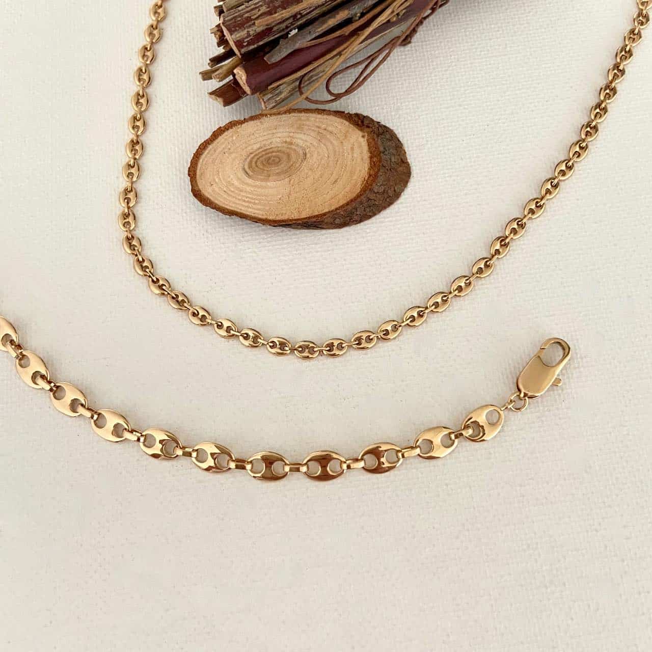 Bracelet maille grain de café plaqué or