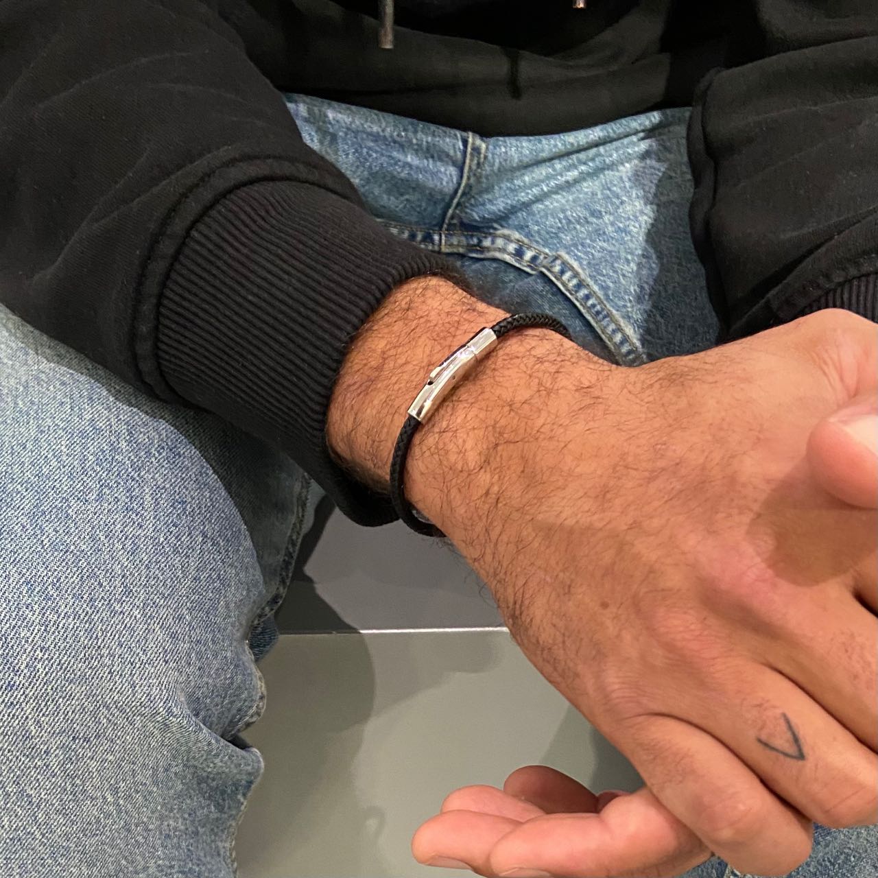 bracelet homme cuir tressé noir