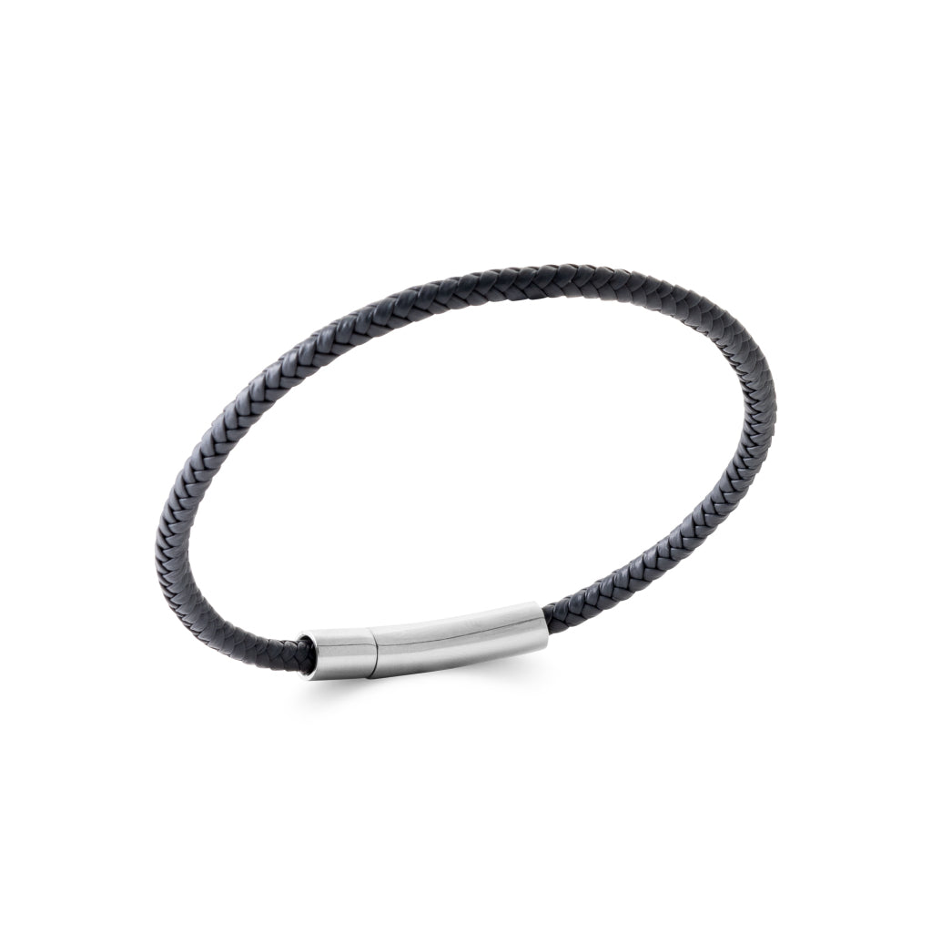 Bracelet cuir homme gris et acier