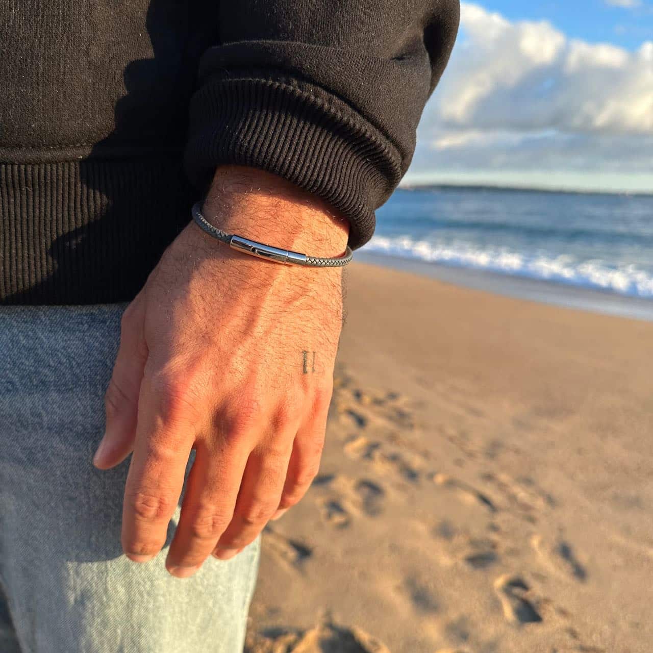 Bracelet cuir homme coloris gris