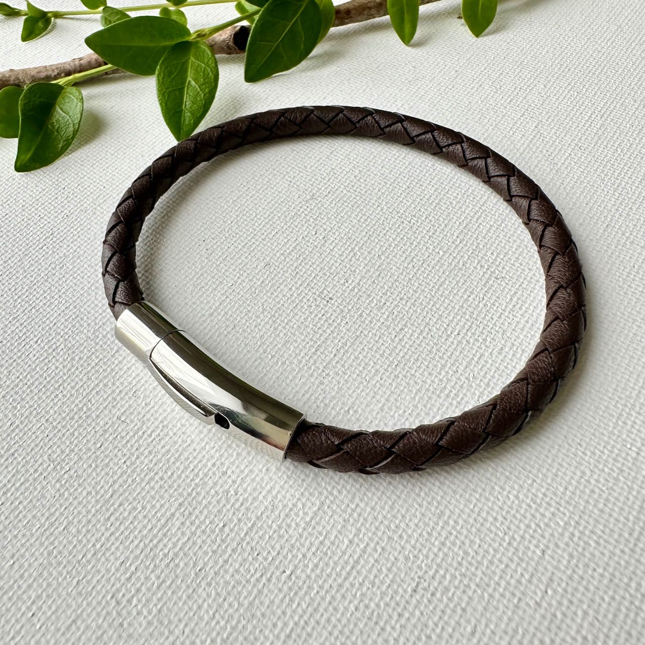 Bracelet homme cuir tressé marron foncé