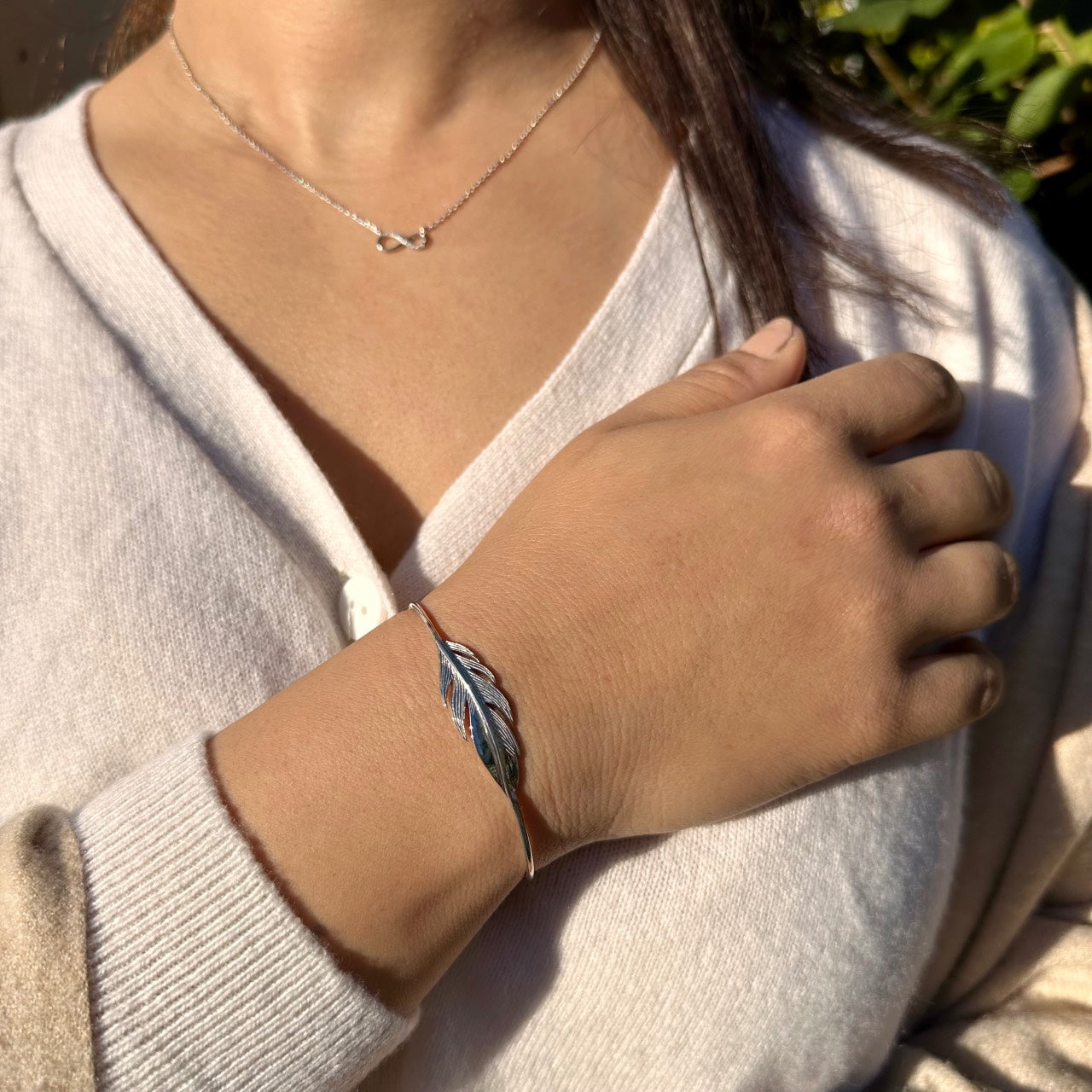 Bracelet jonc argent plume