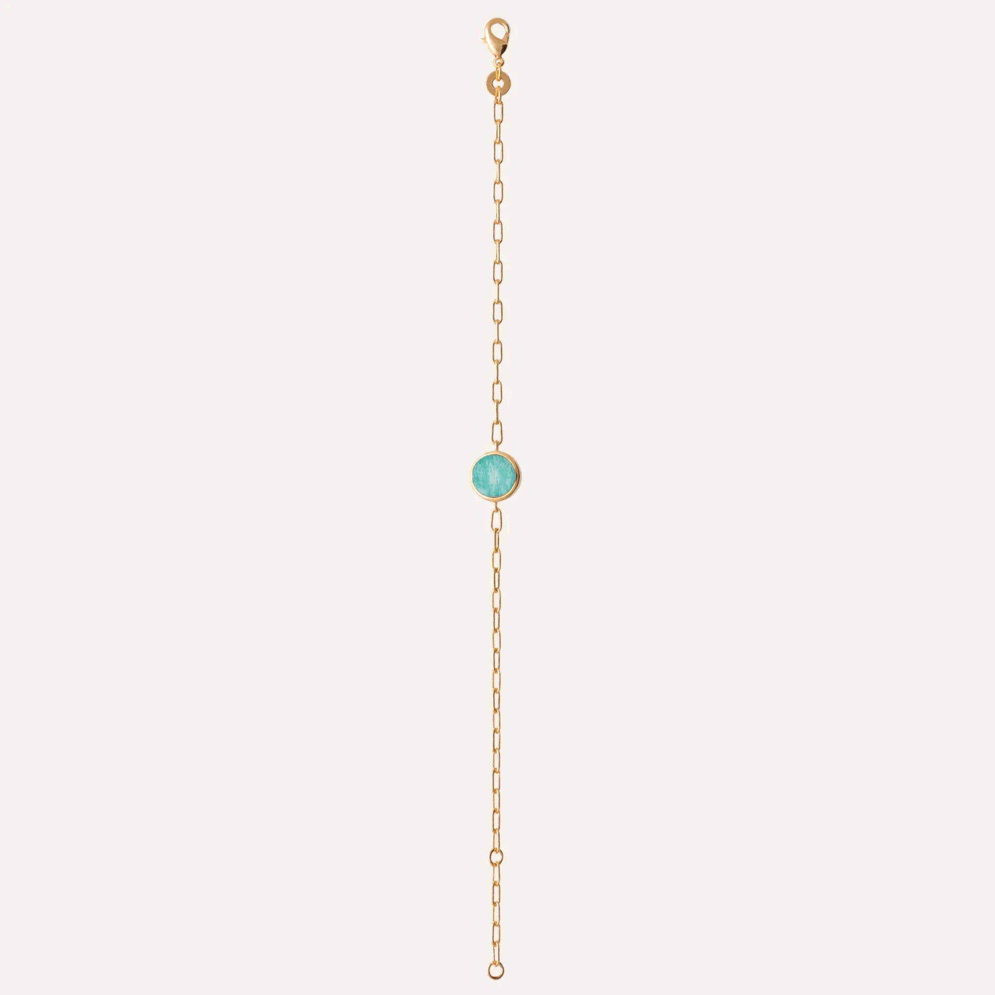 Bracelet plaqué or Elise avec cabochon d’amazonite vert et chaînette fine